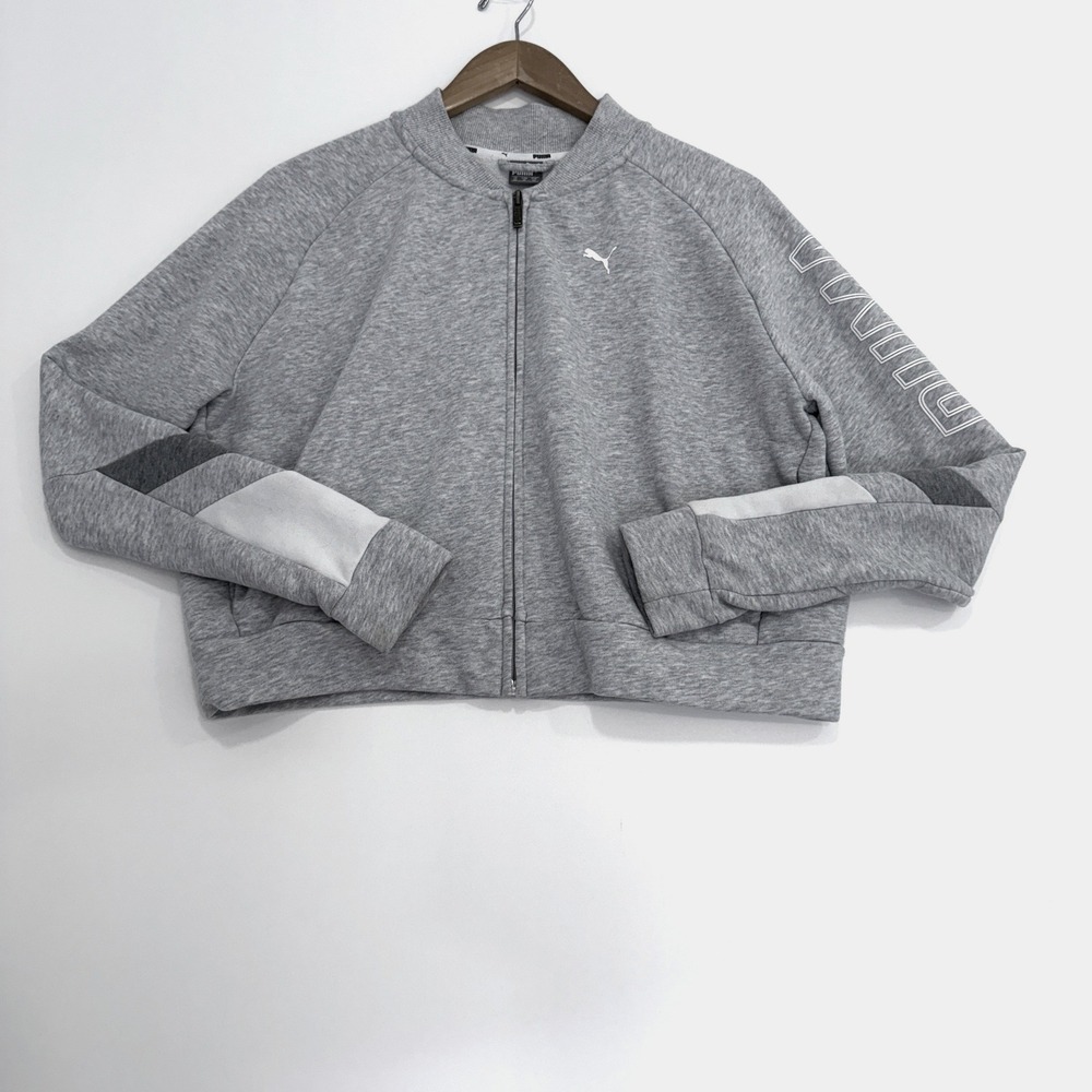PUMA Women's XS Gray Full Zip Track Jacket Original Sportswear Logo Sleeve